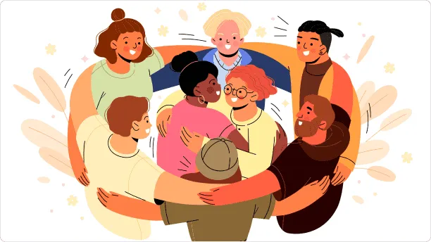 Community and Support - a group of people in circle hugging